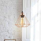 Rose Gold Diamond Cage Industrial Pendant Lamp - Iron Suspension Light 1-Bulb Ceiling Fixture