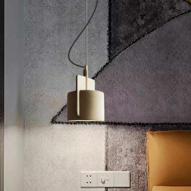 Nordic Single-Bulb Half Shade Pendant Light In Red/Grey/Yellow For Bedside