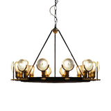 Vintage Grid Glass Lens Chandelier Lamp - Black Restaurant Hanging Light Kit 6/9/12 Lights