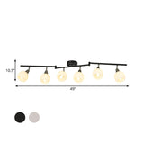 Semi Flush Industrial Black/White Iron Chandelier - Adjustable Linear Design With Dome Glass Shades