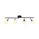 Semi Flush Industrial Black/White Iron Chandelier - Adjustable Linear Design With Dome Glass Shades