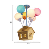 Kids Ceiling Balloon Nursery Light: Blue-Pink-Yellow Glass Wooden House Design 6 Lights Semi Flush