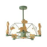 Wooden Giraffe Ceiling Fixture For Kids - 5-Light Semi Flush Mount With Star Iron Frame