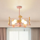 Wooden Giraffe Ceiling Fixture For Kids - 5-Light Semi Flush Mount With Star Iron Frame