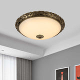 Traditional White Glass Led Bedroom Ceiling Lamp - Brass Domed Flush Mount Lighting (12/16/19.5) /
