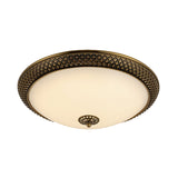 Traditional White Glass Led Bedroom Ceiling Lamp - Brass Domed Flush Mount Lighting (12’/16’/19.5’)