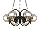 Industrial Black Chandelier Light With Clear Glass 6/8 Bulbs And Round Cage Stylish Global Pendant