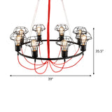 Iron Mushroom Cage Chandelier Light - Industrial 8 Heads Pendant Lamp For Restaurants Black