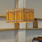 Bamboo Yellow Industrial Chandelier With 2 Bulbs And Rope Ceiling Hang