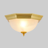 Gold Colonial Ribbed Glass Flushmount Light With 2 Lights For Corridor Ceiling