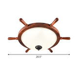 Rural Style Wood Frame 2-Light Flush Mount With Opal Glass Bowl Shade