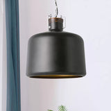 Industrial Iron Bucket Pendant Light Fixture - 1 Bulb Black/White Ceiling Lamp