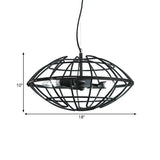 Metal Black Chandelier Light - Ufo Wire Cage 3 Bulb Factory Suspension Lighting For Restaurant