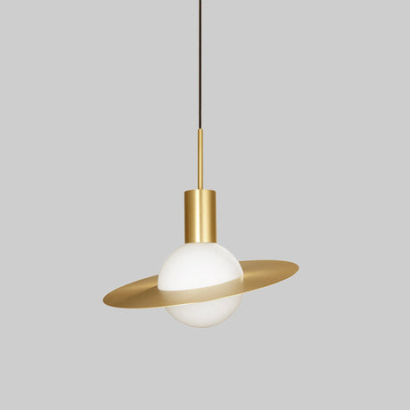 Gold Planetoid Pendant Light With Opaline Glass Shade - Postmodern Ceiling Fixture For Table