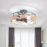 Round Semi-Flush Ceiling Light Macaroon 3-Bulb Grey/White/Green - Wooden Horse Design