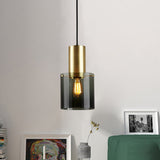 Smoke Grey Glass Pendant Light With Retro Charm For Kitchen Countertop Brass