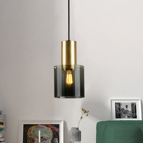 Smoke Grey Glass Pendant Light With Retro Charm For Kitchen Countertop Brass