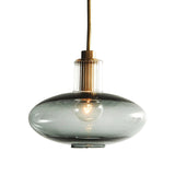 Mid Century Blue Glass Oval Hanging Light - Brass Accents Dining Room Pendant Lighting 1 Bulb
