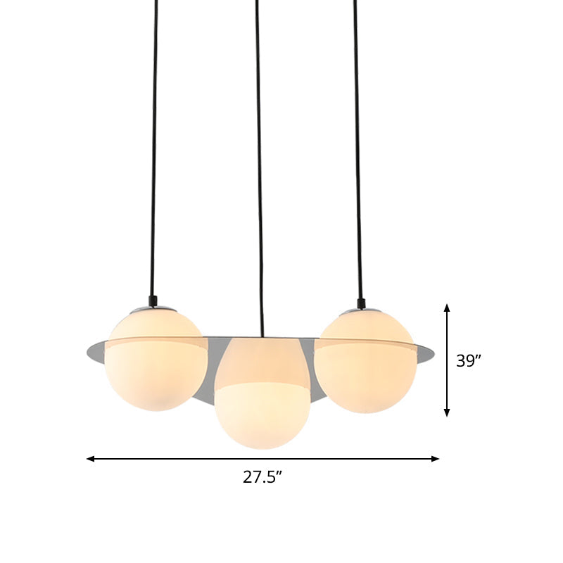 Modern White Glass Globe Cluster Pendant Light - 3-Lights Living Room Ceiling Fixture With Mirror