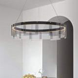 Modernist Smoky Grey Glass Led Pendant Light With Black Circle Design
