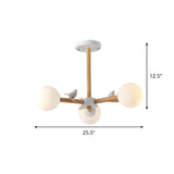 Nordic Wood Radial Chandelier With White Glass Shade And Bird Decor - Perfect For Bedroom Semi-Mount