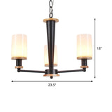 Mid-Century Opal Frosted Glass Chandelier With 3 Lights - Black