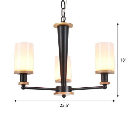Mid-Century Opal Frosted Glass Chandelier With 3 Lights - Black