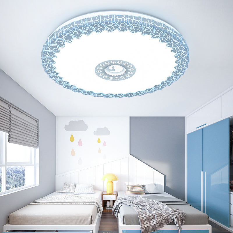 Modern Led Flush Mount Ceiling Light With Acrylic Shade In White/Blue/Gold Crackle Finish - Bedroom