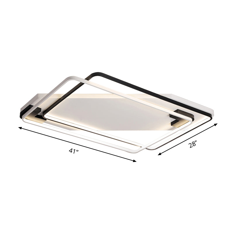 Modern Led Black/White Acrylic Rectangular Ceiling Light - 18/22/27.5 Wide Warm/White Flushmount