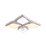 Contemporary Flower Ceiling Mounted Fixture: Acrylic Flush Light In White With Crystal Drop For