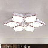 Contemporary Flower Ceiling Mounted Fixture: Acrylic Flush Light In White With Crystal Drop For