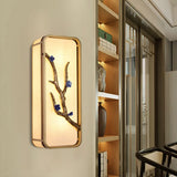 15/23 H Asian Fabric Gold Led Wall Lamp With Flower Branch Decoration / 23
