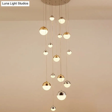 15-Head Silver-Gold Globe Multi Pendant Light - Minimalist Acrylic Bubble Hanging Fixture