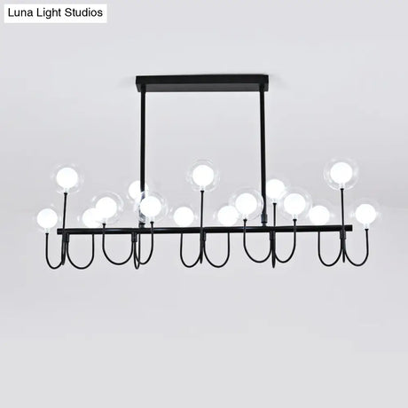 15-Light Black Ceiling Light: Modern Clear Glass Globe Pendant With Adjustable Hanging Cord