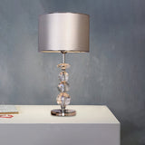 Contemporary Crystal Globe Table Lamp With Beveled Design Barrel Fabric Shade - 1 Light