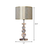 Contemporary Crystal Globe Table Lamp With Beveled Design Barrel Fabric Shade - 1 Light
