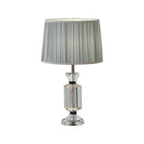 Rural Style Night Table Lamp - Drum Reading Light With Fabric Shade White/Blue Clear Crystal Base