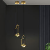 Gold Crystal Pendant Lamp - Minimalist Clear Rectangular Frame 1-Light