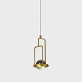 Gold Crystal Pendant Lamp - Minimalist Clear Rectangular Frame 1-Light