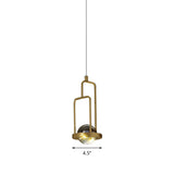 Gold Crystal Pendant Lamp - Minimalist Clear Rectangular Frame 1-Light