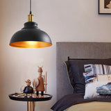 Vintage Domed Pendant Light Black Metal Hanging For Dining Room
