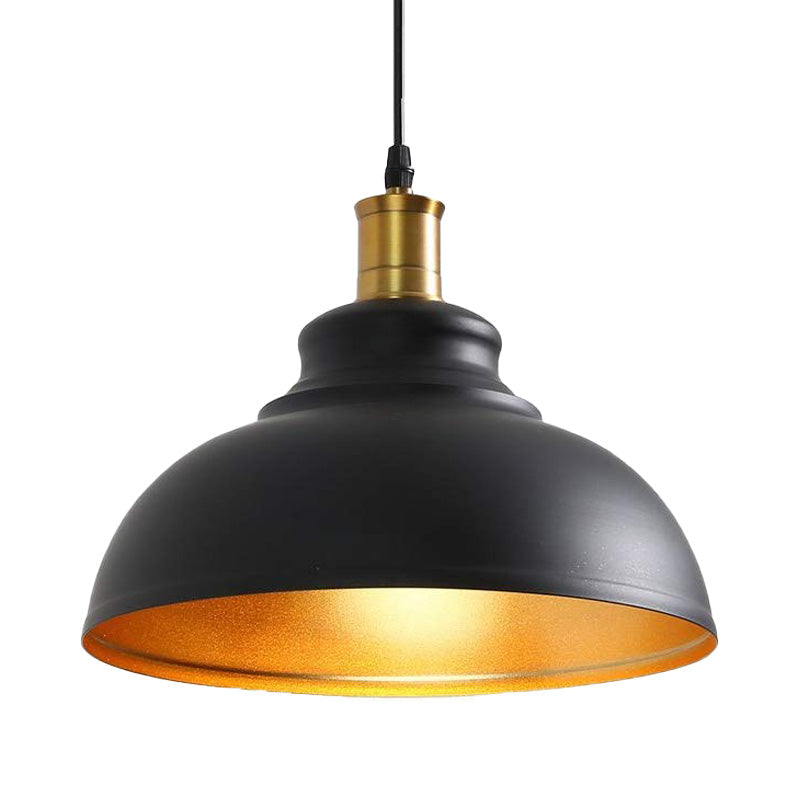 Vintage Domed Pendant Light Black Metal Hanging For Dining Room