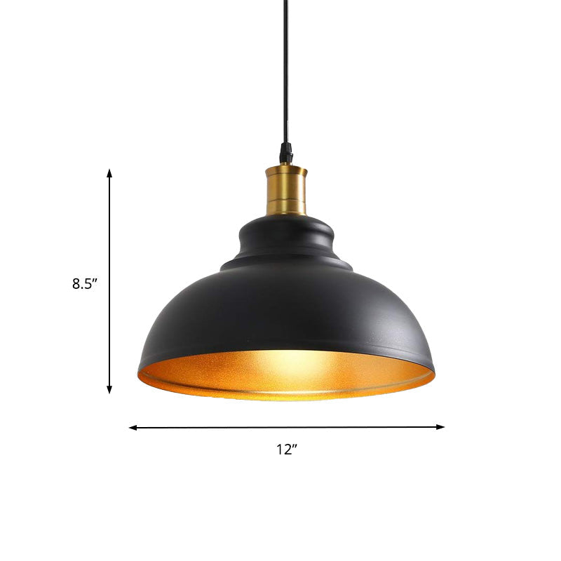 Vintage Domed Pendant Light Black Metal Hanging For Dining Room