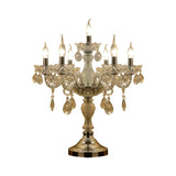 Traditional Clear Crystal Candelabra Table Lamp - 5/6/7 Heads Chrome Nightstand Light