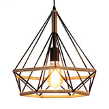 Vintage Metal And Rope 1-Light Black Diamond Pendant Ceiling Lamp With Cage For Coffee Shop