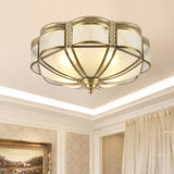 Vintage Floral Bedroom Ceiling Lamp - 14/18 Milky Glass Brass Flush Mount Lighting 3/4 Lights / 14