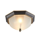 2-Bulb Domed Ceiling Light With Fluted Glass And Classic Black & Gold/Brass Design