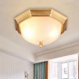 2-Bulb Domed Ceiling Light With Fluted Glass And Classic Black & Gold/Brass Design Brass
