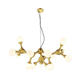 Modern Metal Starburst Chandelier With Glass Globe Shades - 5/9/15 Lights In Brass