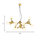 Modern Metal Starburst Chandelier With Glass Globe Shades - 5/9/15 Lights In Brass